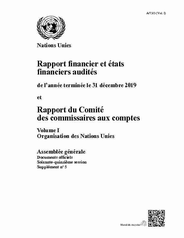Rapport financier et états financiers audités Rapport du Comité des