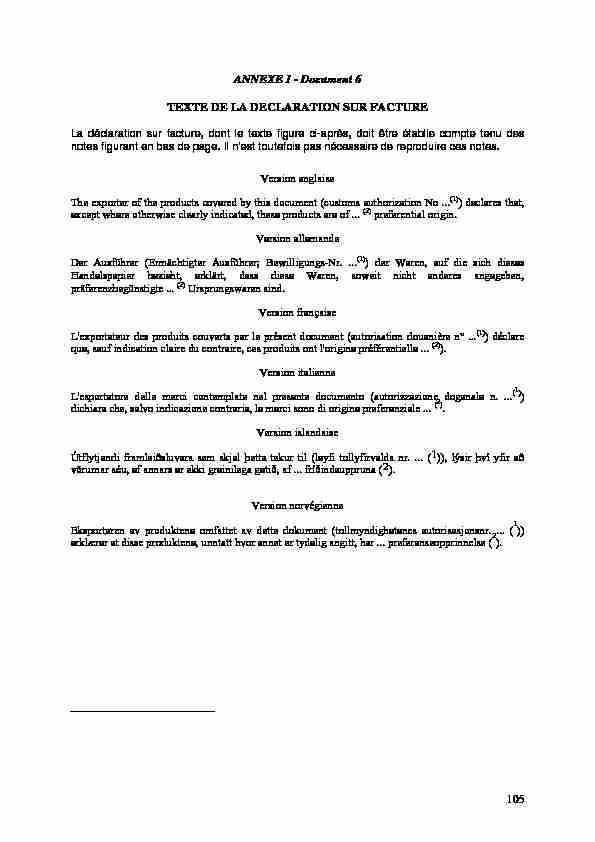 105 ANNEXE I - Document 6 TEXTE DE LA DECLARATION SUR