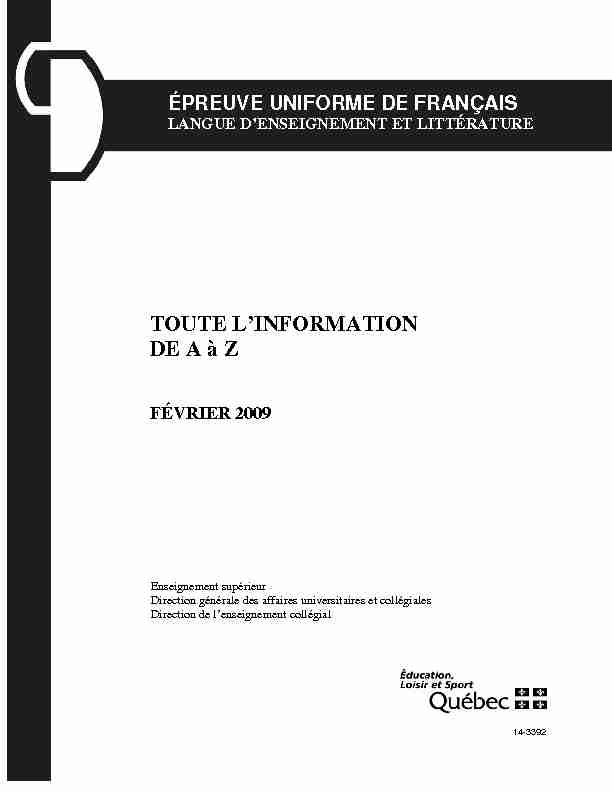 [PDF] épreuve uniforme de français - langue denseignement et littérature