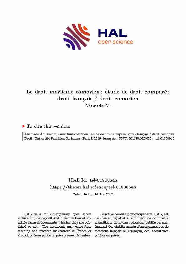 Le droit maritime comorien: étude de droit comparé: droit français