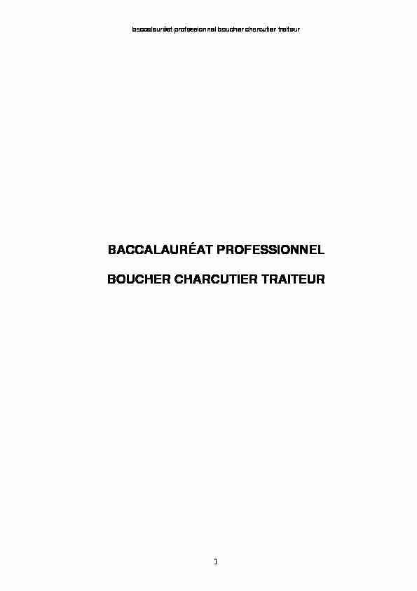 BACCALAURÉAT PROFESSIONNEL BOUCHER CHARCUTIER