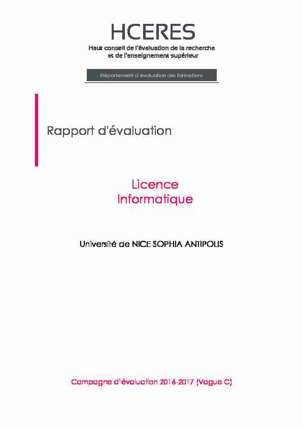Evaluation de la licence Informatique de lUniversité Nice Sophia
