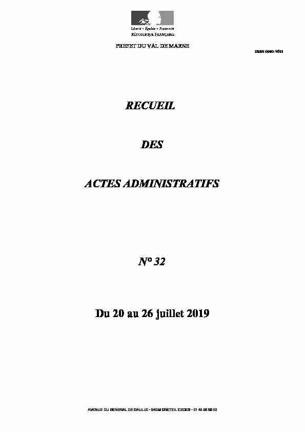 RECUEIL DES ACTES ADMINISTRATIFS N° 32 Du 20 au 26 juillet