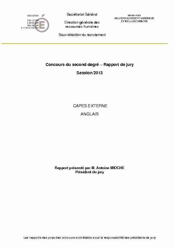 Concours du second degré – Rapport de jury Session 2013 CAPES