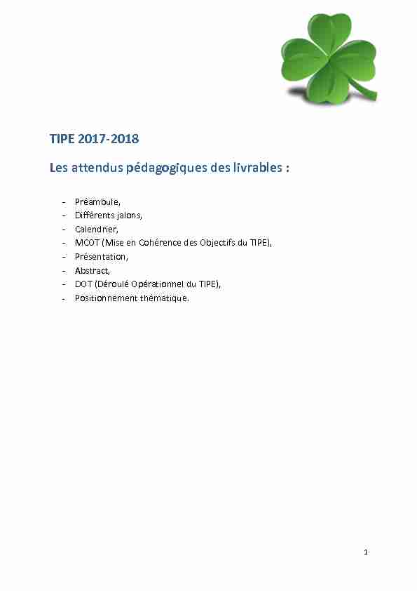 TIPE 2017-2018 Les attendus pédagogiques des livrables :