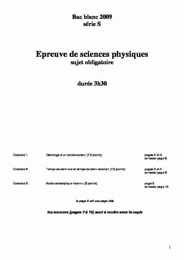 Epreuve de sciences physiques - Lycée Louis de Broglie