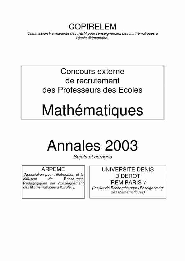 Mathématiques Annales 2003