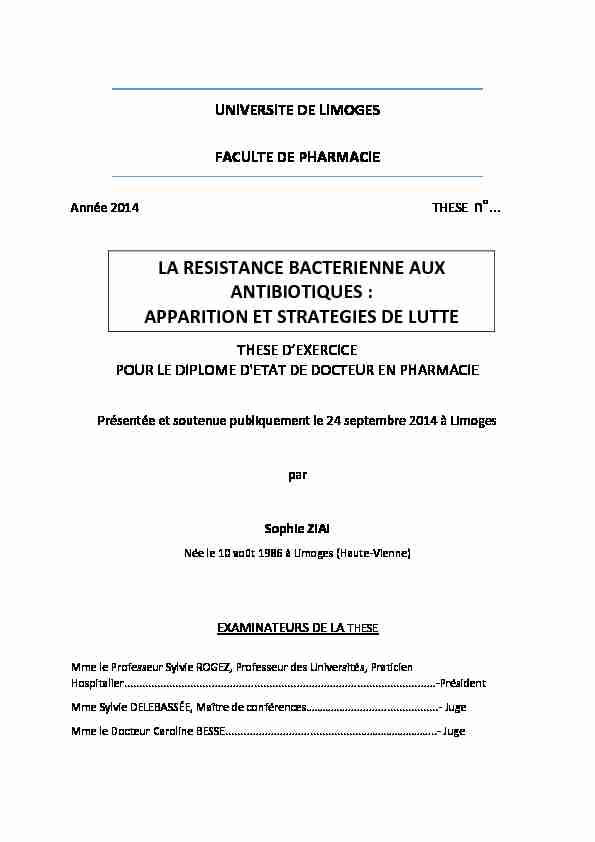 La resistance bactérienne aux antibiotiques : apparition et stratégies