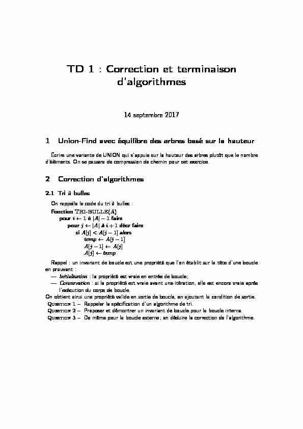 TD 1 : Correction et terminaison des algorithmes