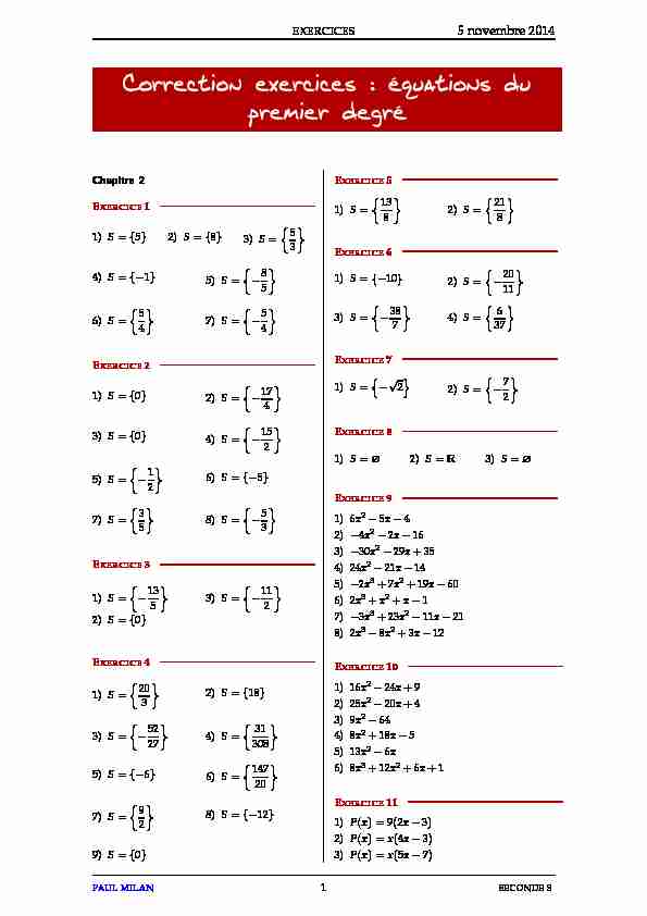 Correction exercices : équations du premier degré