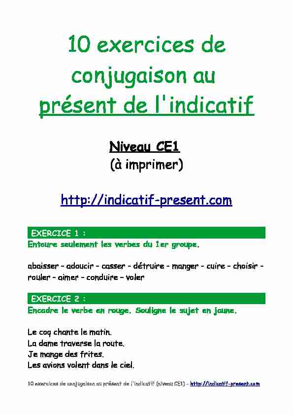 10 exercices de conjugaison au présent de lindicatif (niveau CE1)