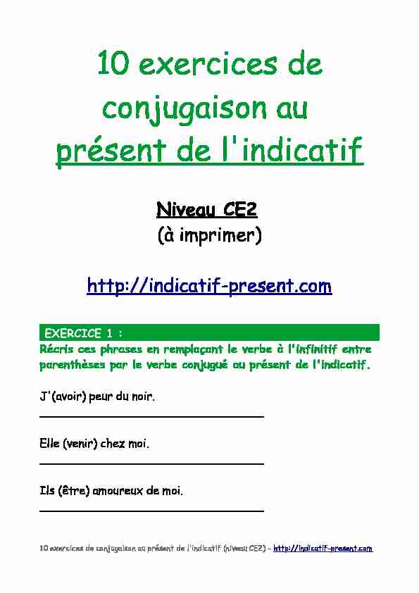 10 exercices de conjugaison au présent de lindicatif (niveau CE2)