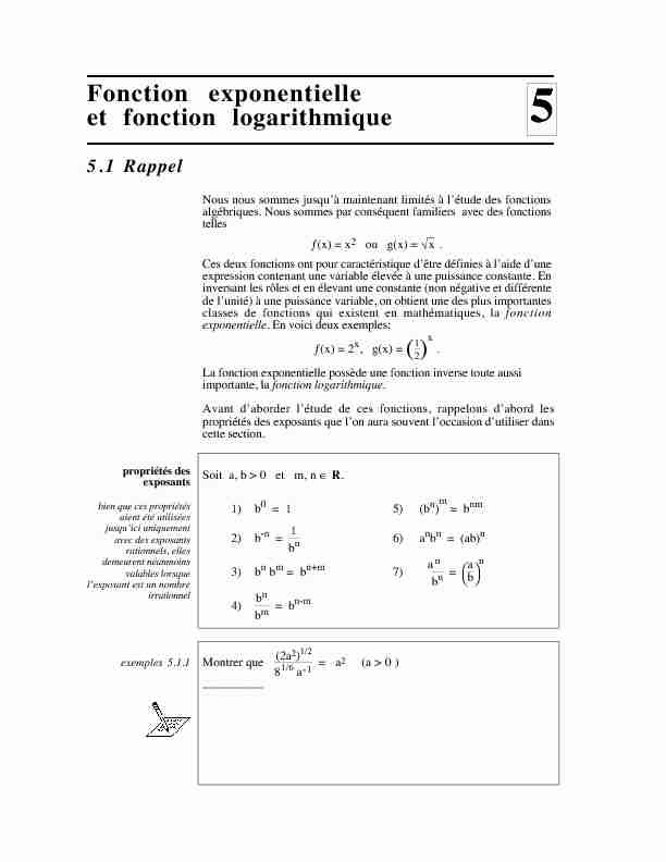 Fonction exponentielle et fonction logarithmique
