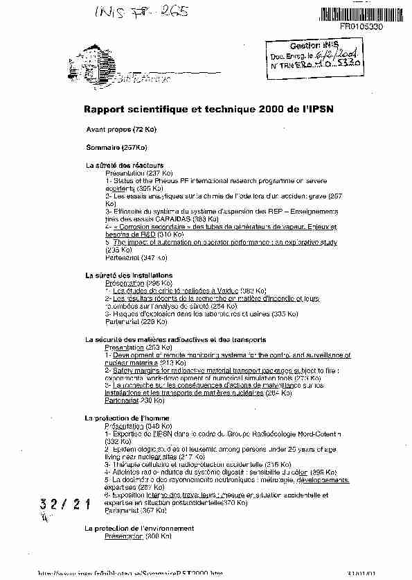 Rapport scientifique et technique 2000 de IIPSN