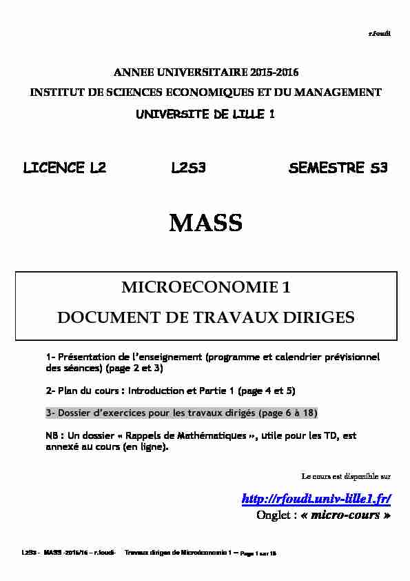 MICROECONOMIE 1 DOCUMENT DE TRAVAUX DIRIGES