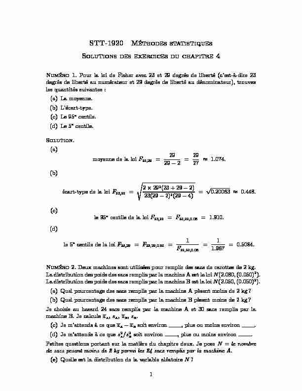STT-1920 Méthodes statistiques Solutions des exercices du chapitre 4
