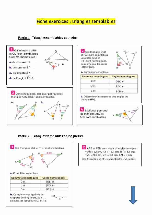 Fiche exercices : triangles semblables