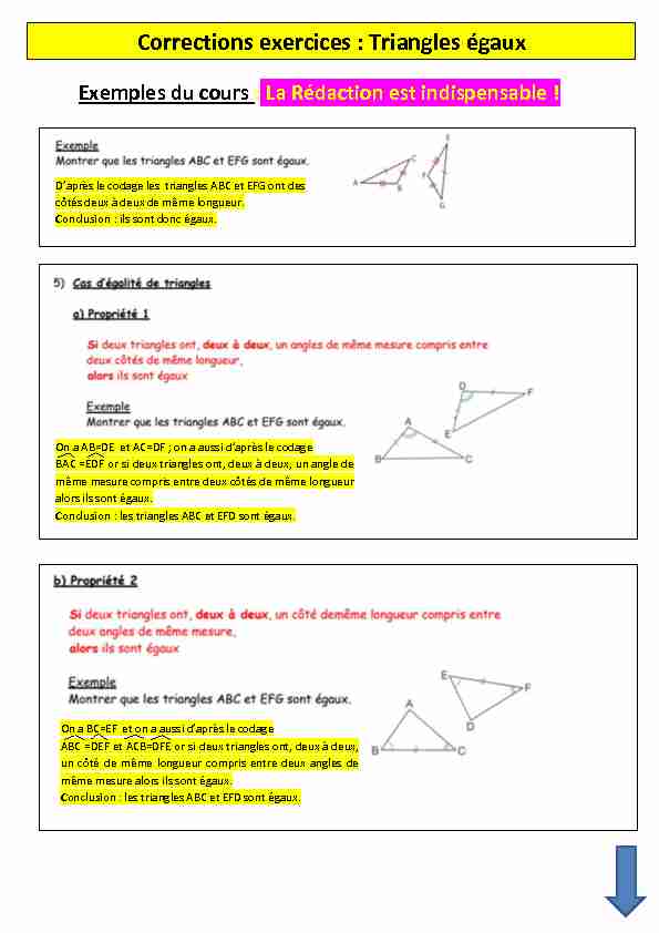 Corrections exercices : Triangles égaux