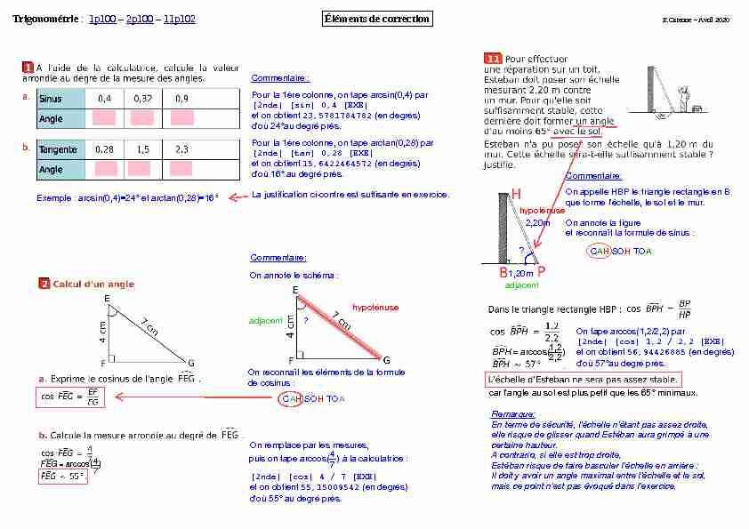 Trigonométrie et angles : éléments de correction