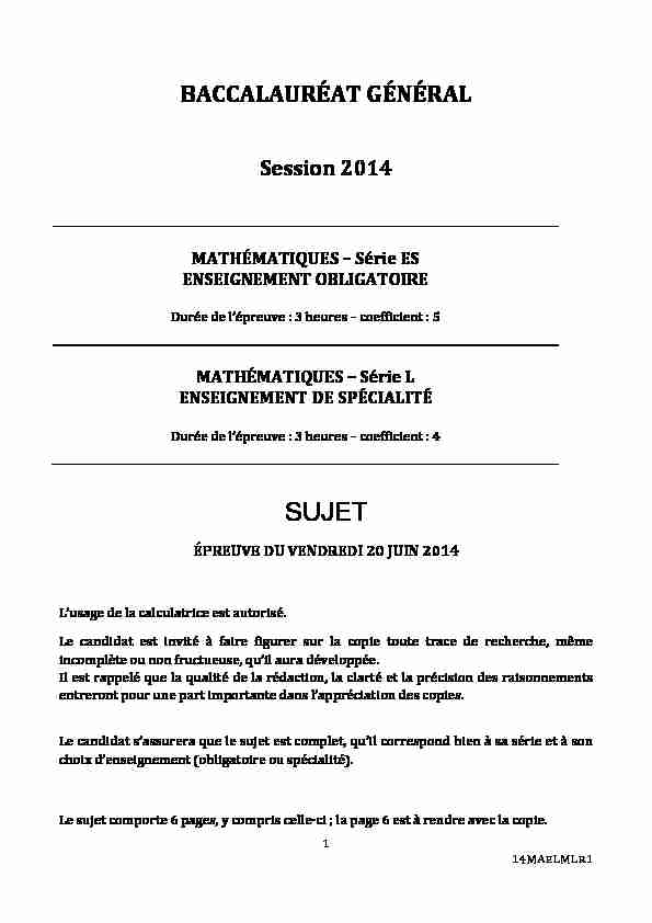 Sujet officiel complet du bac ES Mathématiques Obligatoire 2014