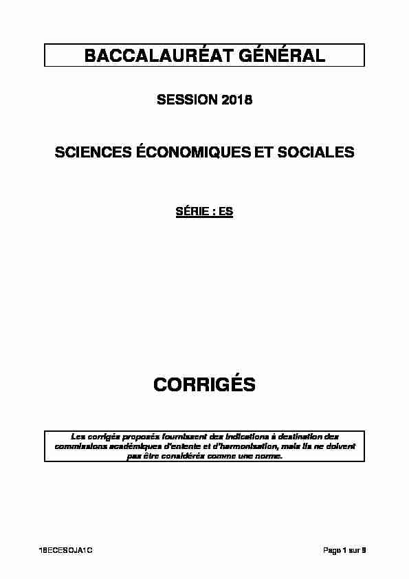 Corrigé du bac ES Sciences Economiques Obligatoire 2018 - Asie