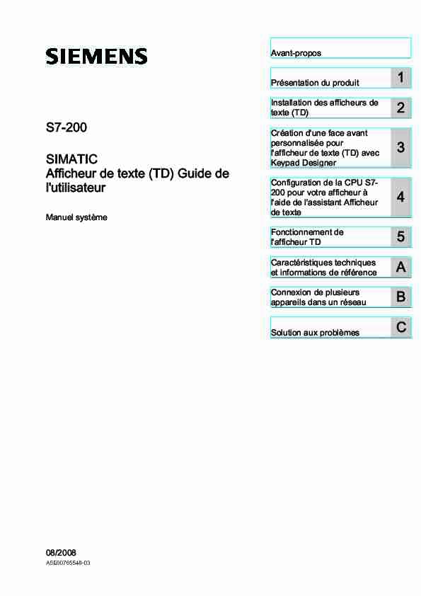 Afficheur de texte (TD) Guide de lutilisateur
