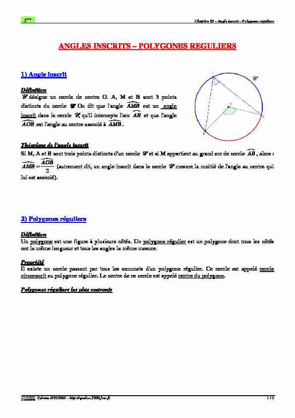 Angle inscrit - Polygones réguliers (cours 3ème)