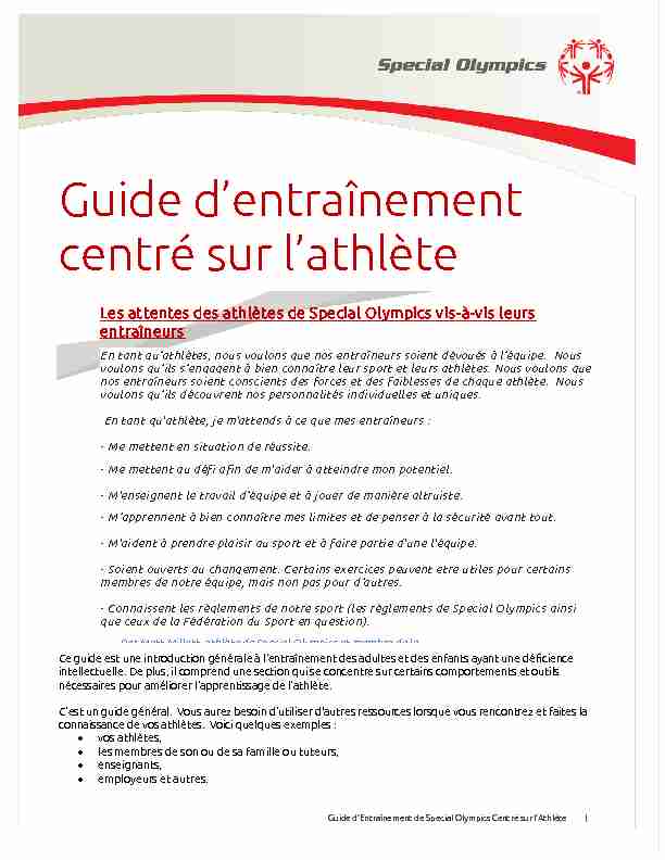 [PDF] Guide dentraînement centré sur lathlète - Special Olympics