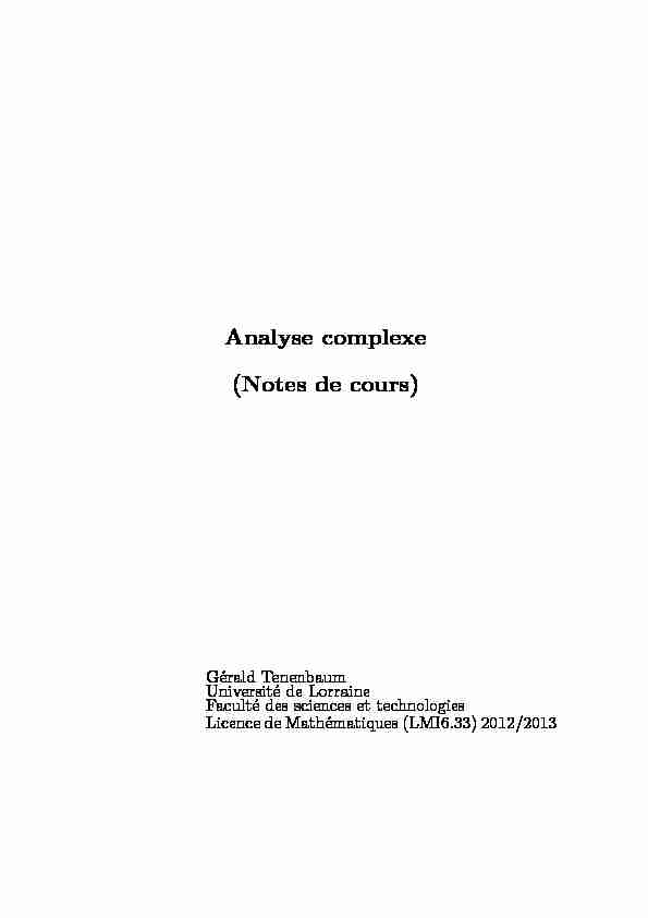 Analyse complexe (Notes de cours)