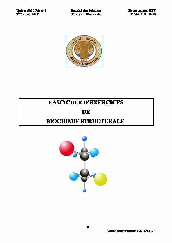 FASCICULE DEXERCICES DE BIOCHIMIE STRUCTURALE