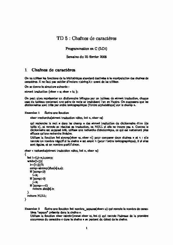 [PDF] TD 5 : Chaînes de caractères - Cedric/CNAM