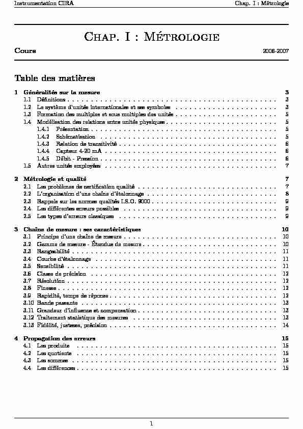 [PDF] Chap I : Métrologie