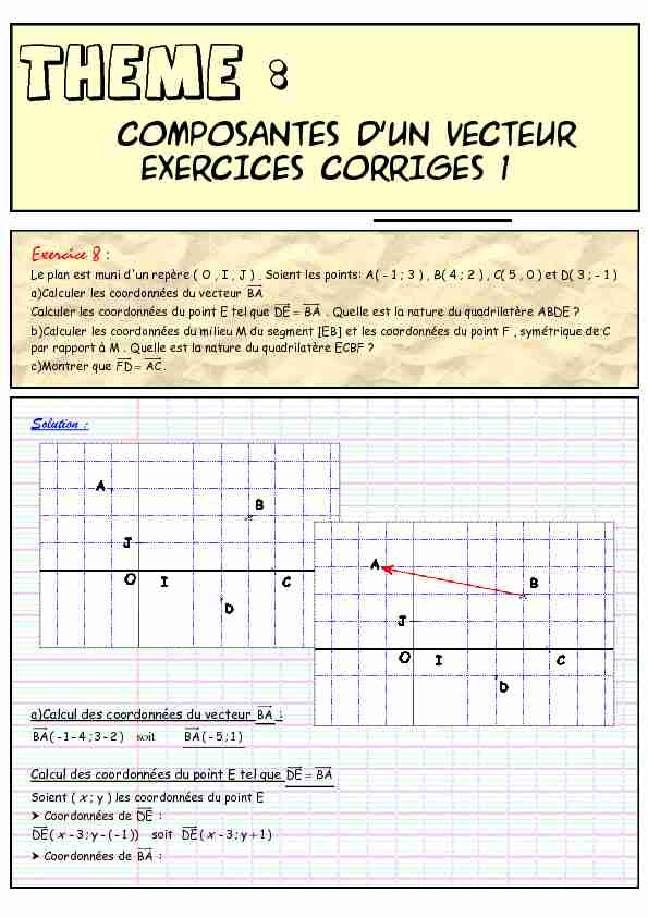 Composantes dun vecteur - Exercices corrigés 1