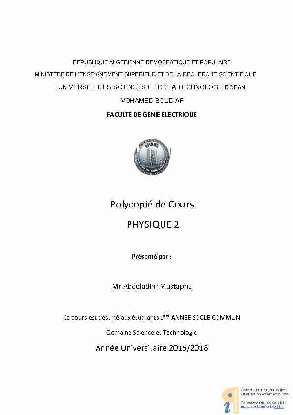 [PDF] Polycopié de Cours PHYSIQUE 2 - univ-ustodz