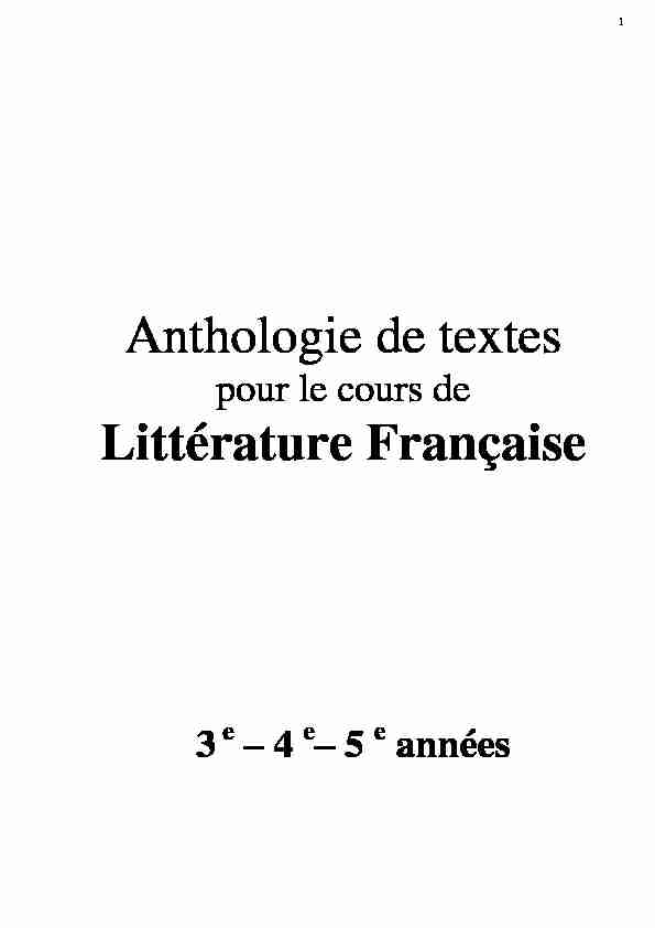 Anthologie de textes Littérature Française