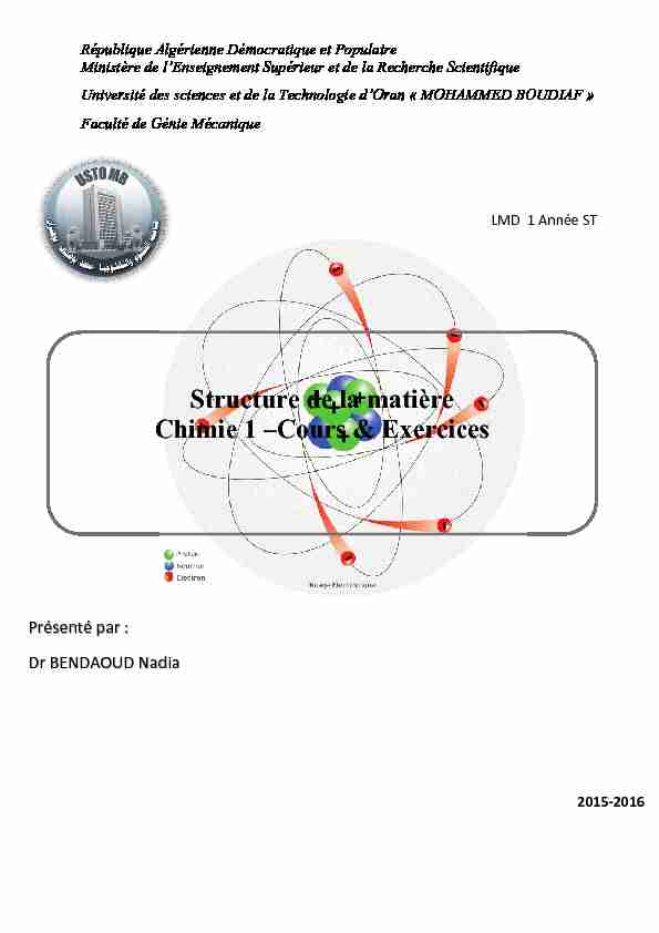 Structure de la matière Chimie 1 –Cours & Exercices