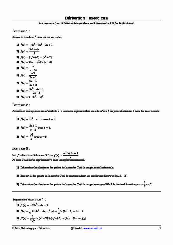 [PDF] Dérivation : exercices - Xm1 Math