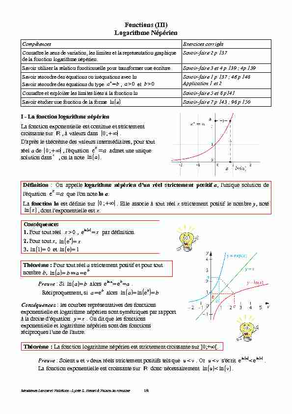 [PDF] Fonctions (III) Logarithme Népérien