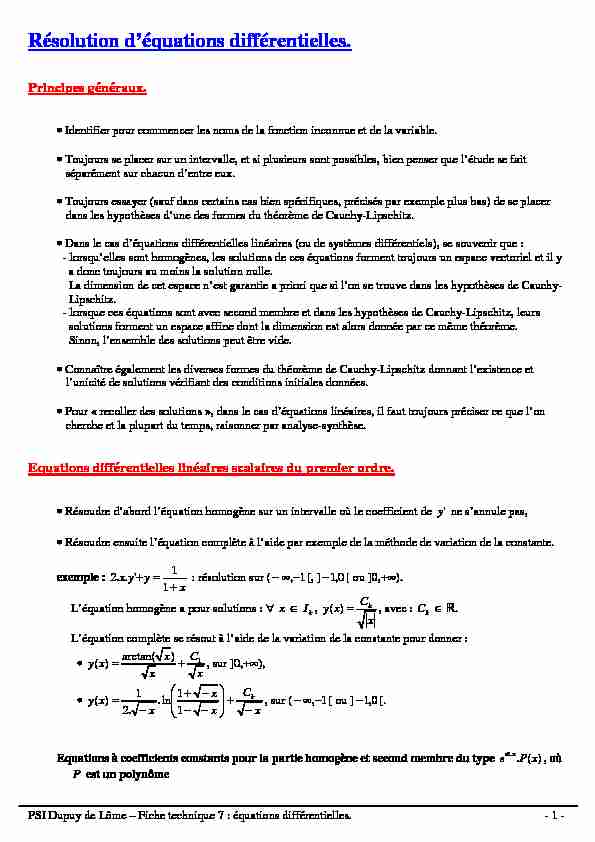 Fiche technique 7 - Equations différentielles