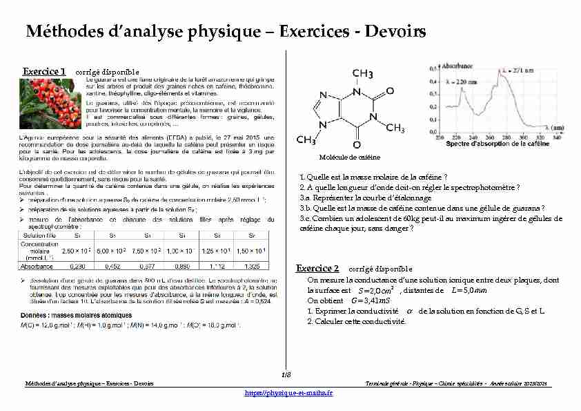 [PDF] Méthodes danalyse physique - Exercices - Devoirs