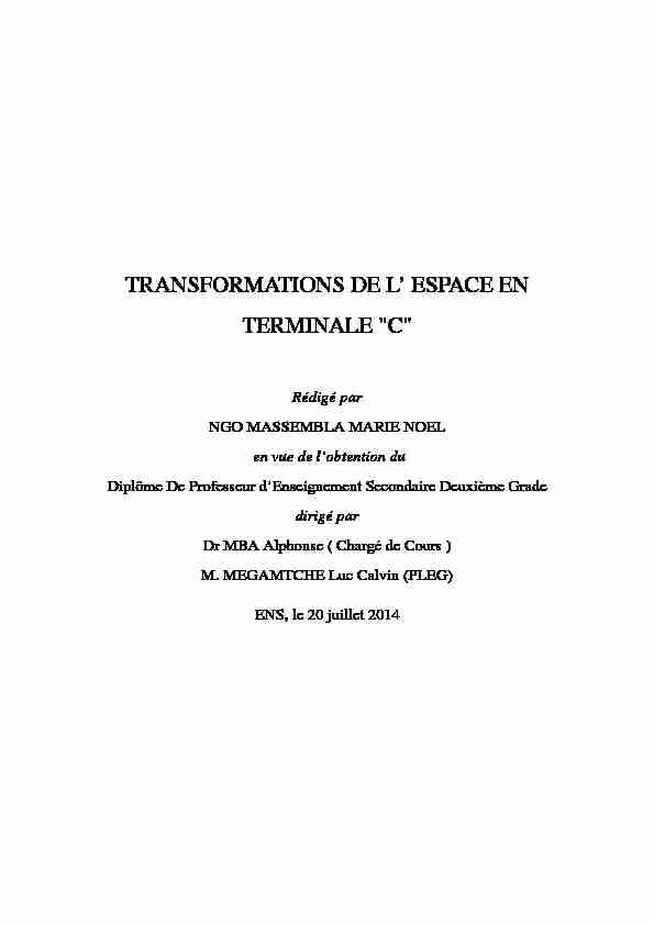 TRANSFORMATIONS DE L ESPACE EN TERMINALE C