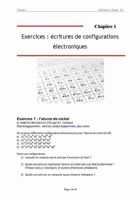 Exercices : écritures de configurations électroniques