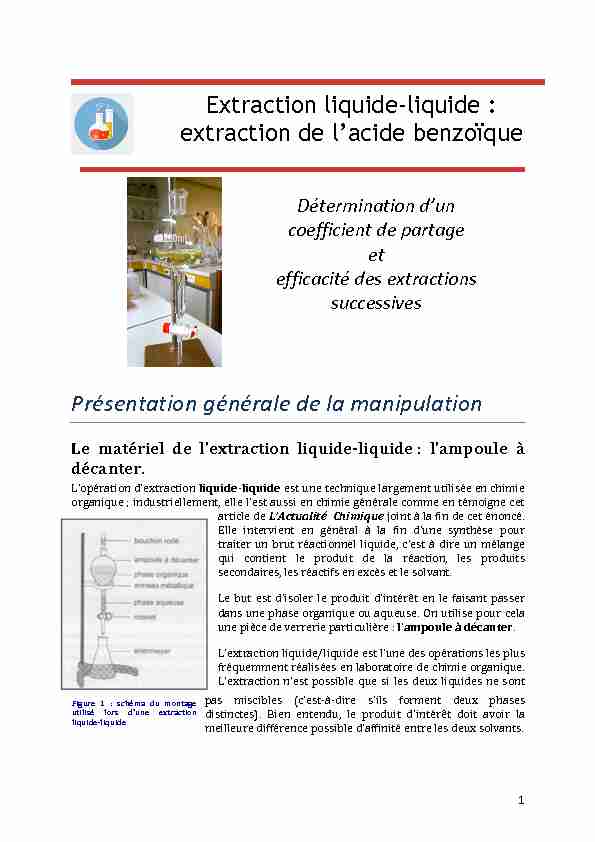 Extraction liquide-liquide : extraction de lacide benzoïque