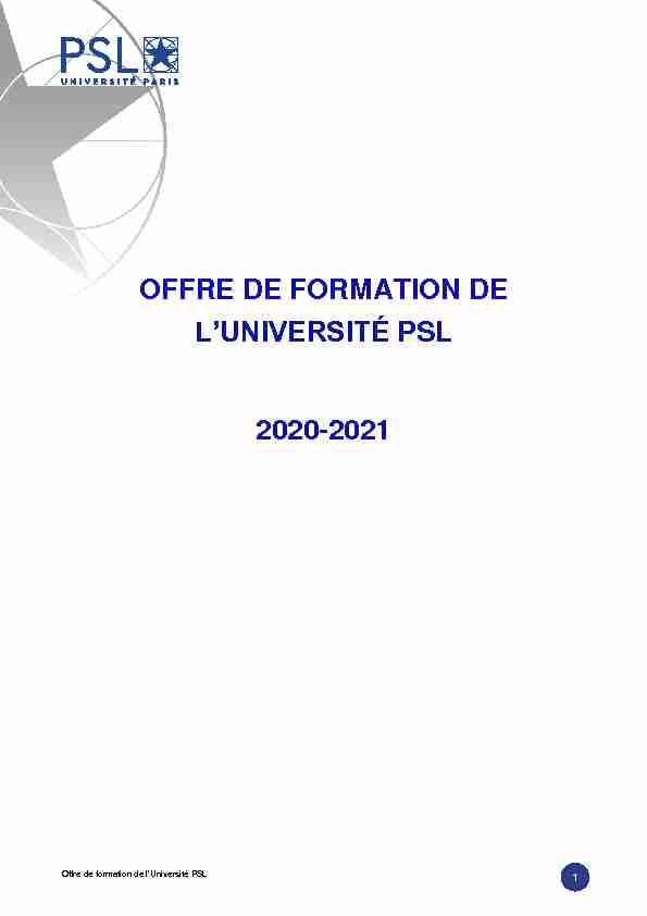 OFFRE DE FORMATION DE LUNIVERSITÉ PSL 2020-2021