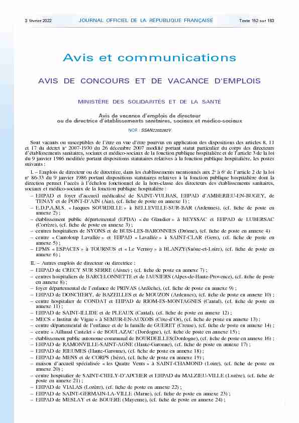 Journal officiel de la République française - N° 28 du 3 février 2022