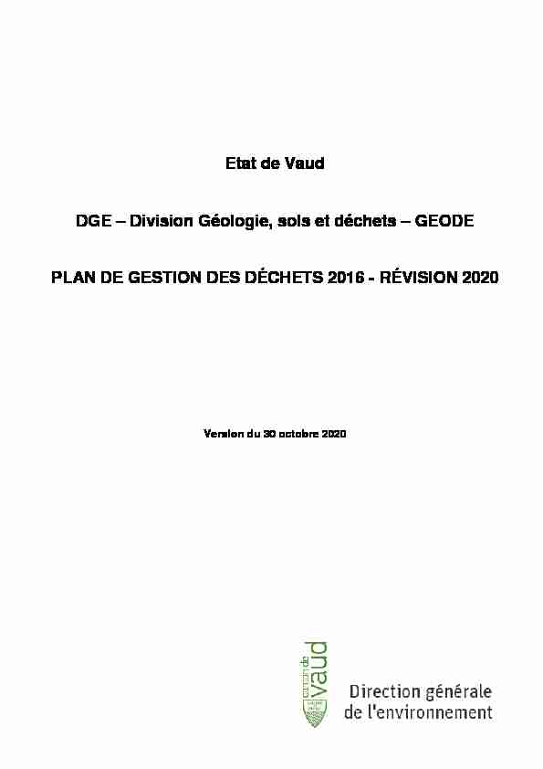 GEODE PLAN DE GESTION DES DÉCHETS 2016 - RÉVISION 2020