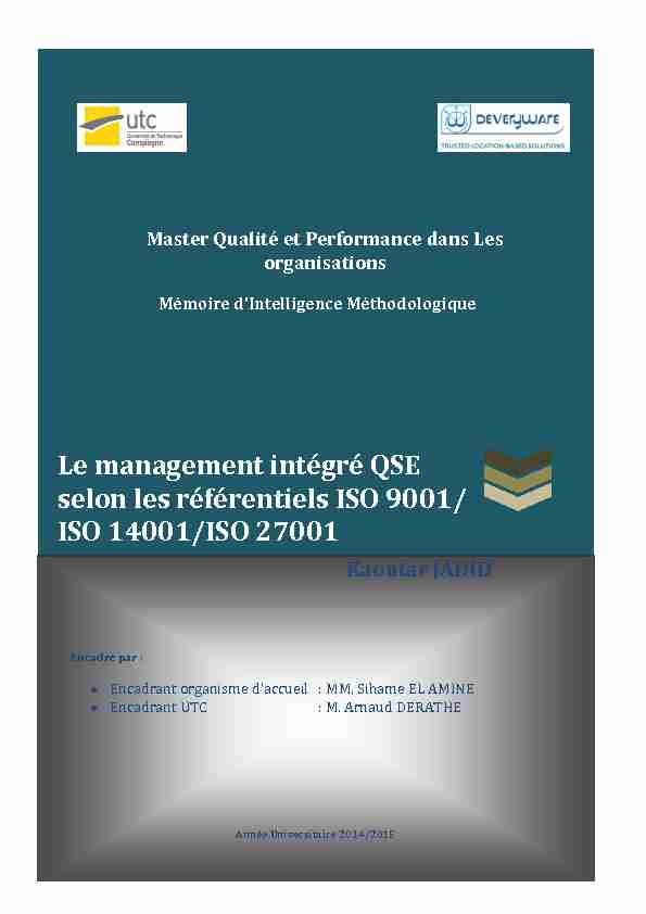 Le management intégré QSE selon les référentiels ISO 9001/ ISO