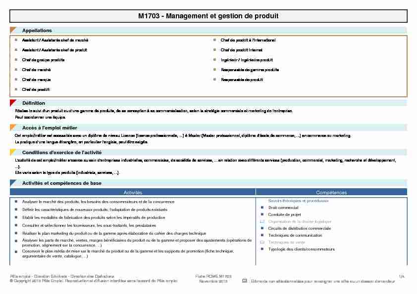 Fiche Rome - M1703 - Management et gestion de produit