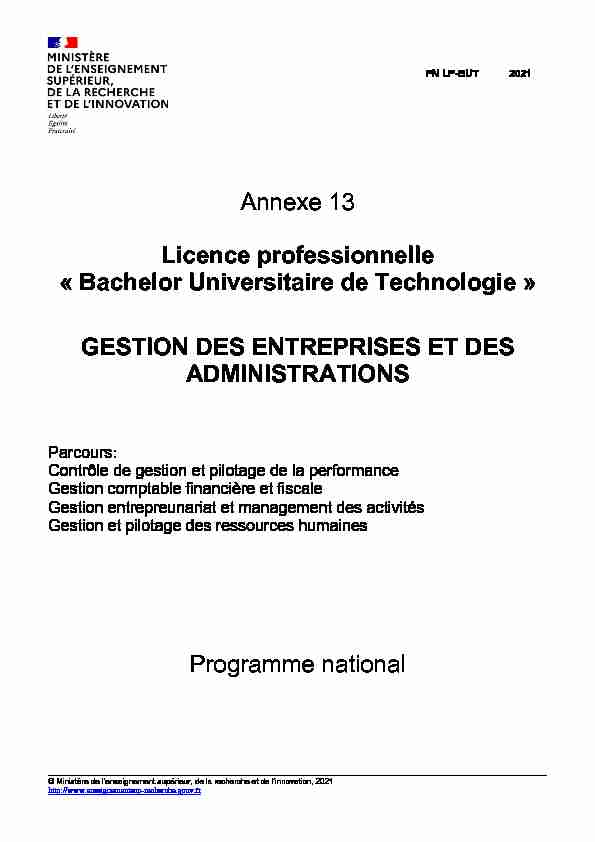 Annexe 13 Licence professionnelle « Bachelor Universitaire de