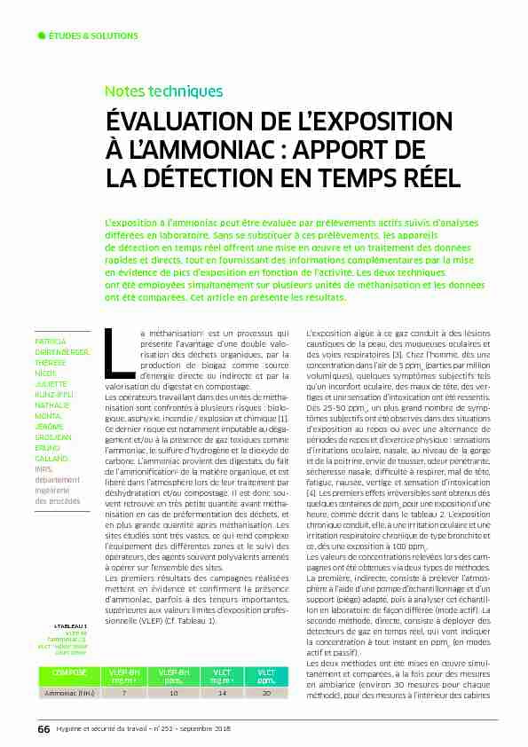 Evaluation de lexpostion à lammoniac : apport de la détection en